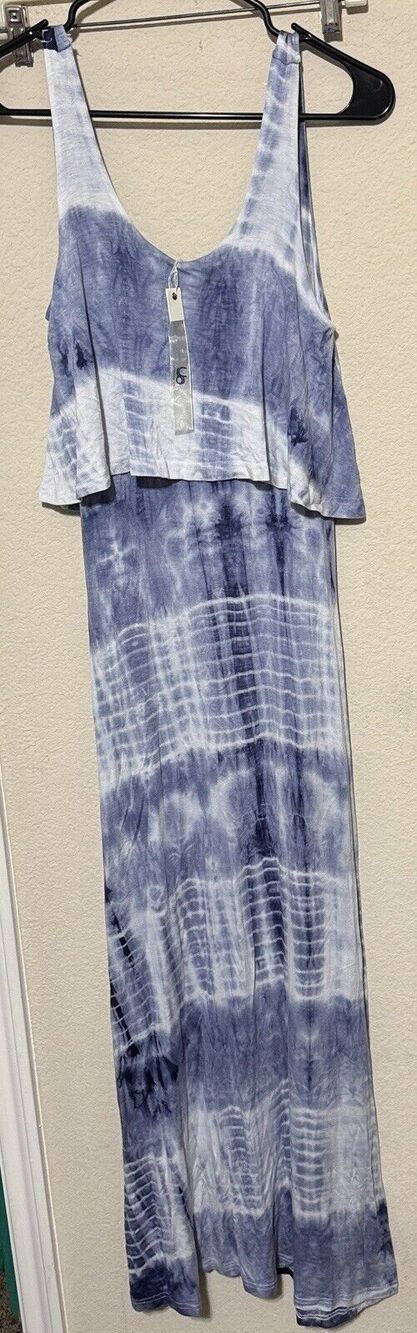 Ya Los Angeles Maxi Dress Long Blue Tie Dye Spaghetti Strap Womens Small